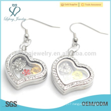 Silver crystal heart charms earrings,beautiful photo glass floating earrings wholesale